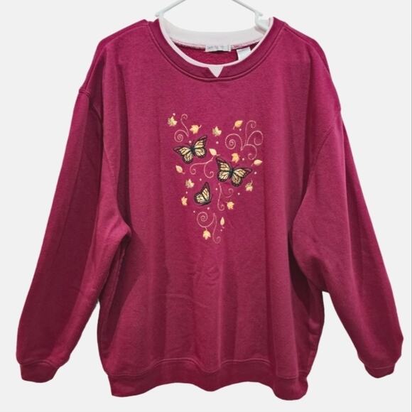 Hasting & Smith Women Grannycore Sweatshirt with Butterflies and Leaves 2X - Picture 1 of 7